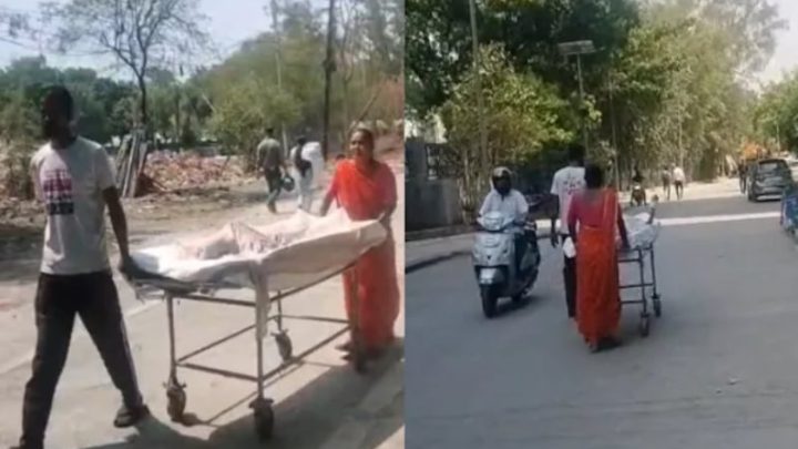 কর্মী-অ্যাম্বুলেন্স নেই, ছেলেকে স্ট্রেচারে হাসপাতালে নিলেন বাবা-মা
