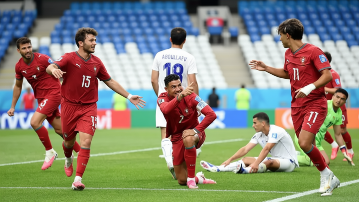 রোনালদোর রেকর্ডময় জোড়া গোলের রাতে পর্তুগালের গোল উৎসব
