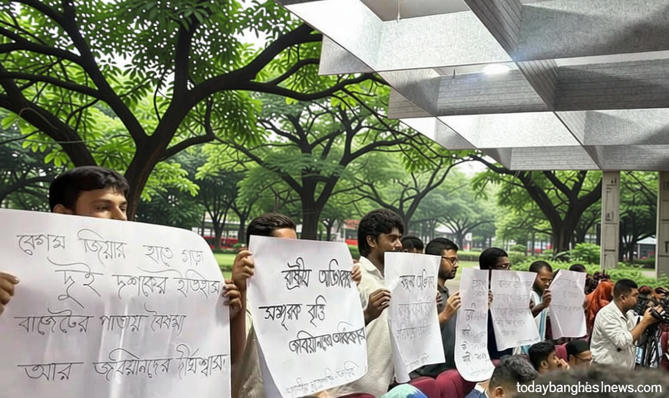 শিক্ষামন্ত্রীর সামনে অভিনব কৌশলে বাজেট বৈষম্যের প্রতিবাদ করল জবি ছাত্রশক্তি