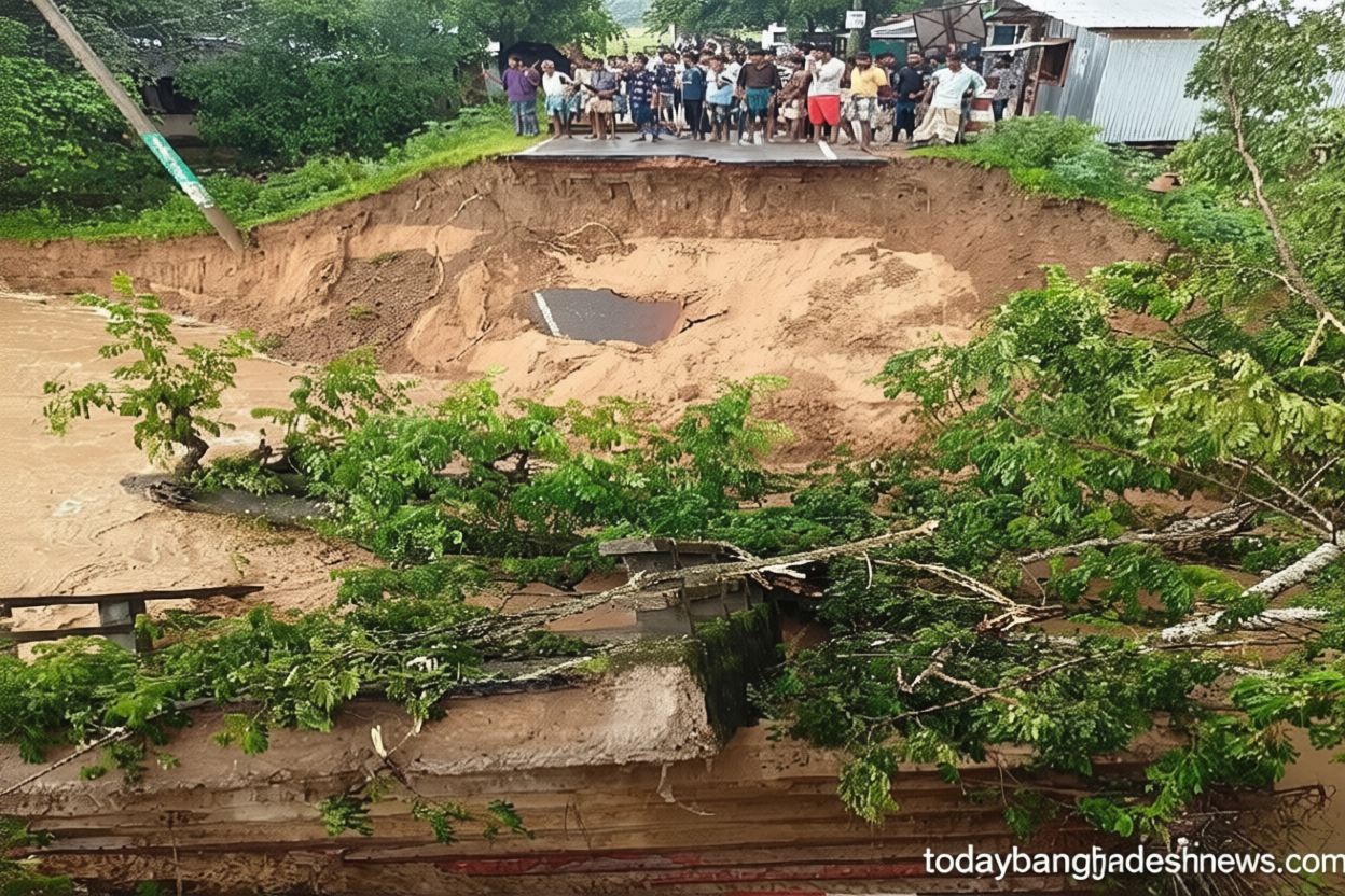 পাহাড়ি ঢলে রাঙামাটি-বান্দরবান সড়কের সেতু ধস, যোগাযোগ বিচ্ছিন্ন